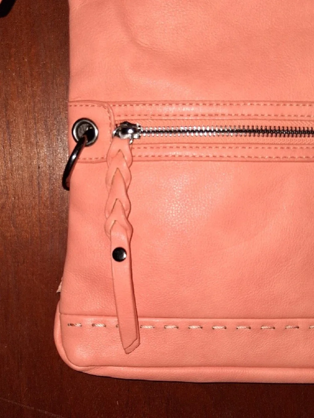 Compact Peach Crossbody Bag with Front Zip Pocket
